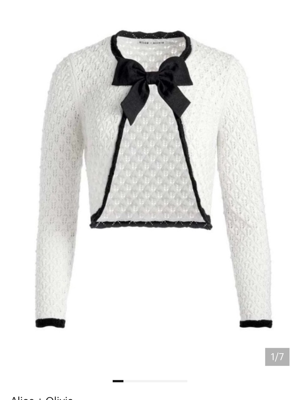 Alice + Olivia dannie bow accent open stitch cotton and wool cardigan